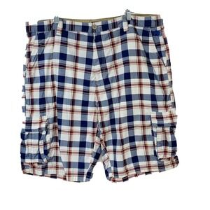 Phat Farm Plaid Cargo Shorts Men 40 Red White Blue 100% Cotton 11" Pockets Chino